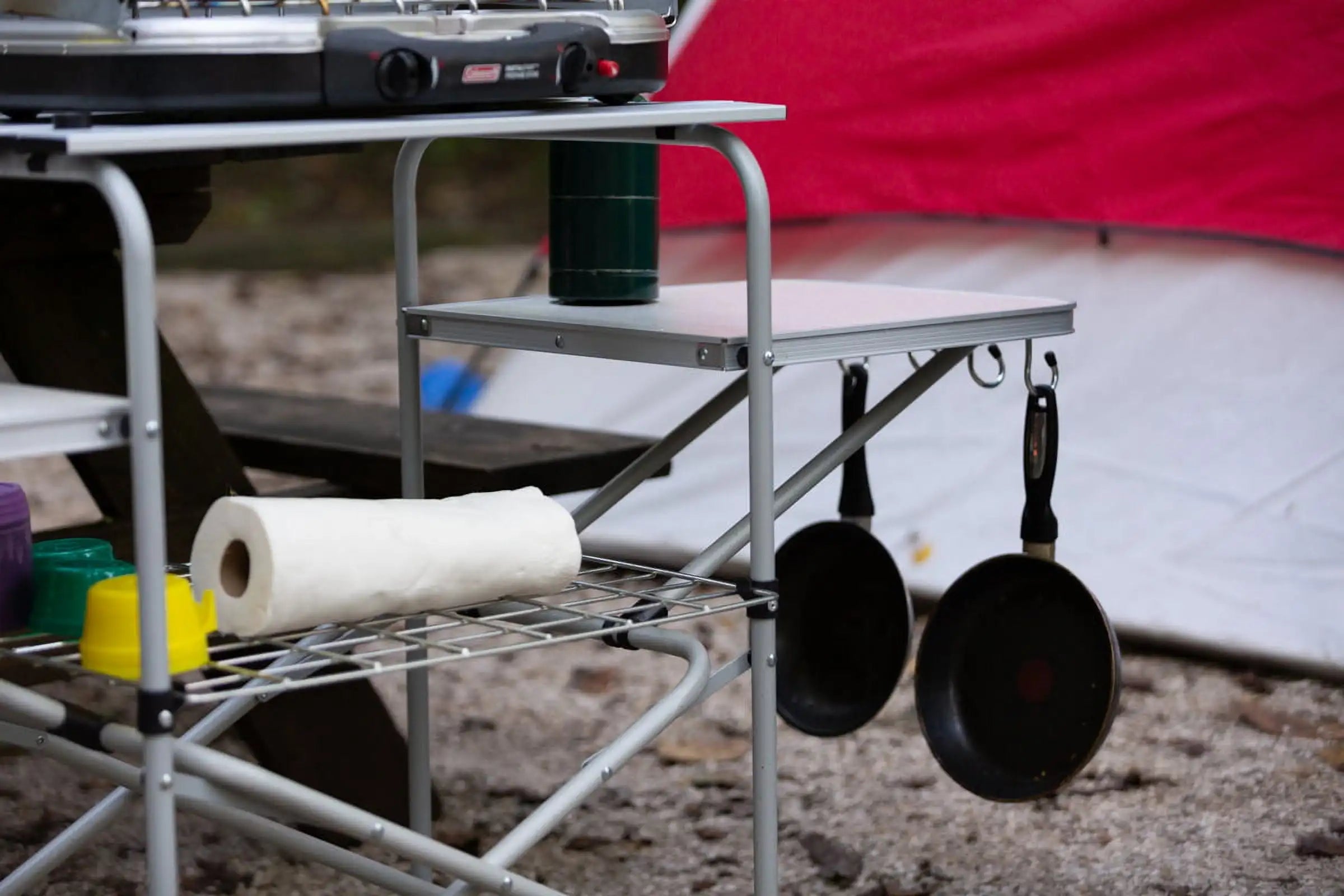 Camp Kitchen Cooking Stand with Three Table Tops