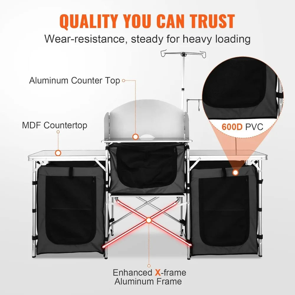 Camping Kitchen Table, Folding Outdoor Cooking