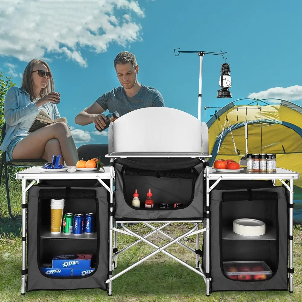 Camping Kitchen Table, Folding Outdoor Cooking