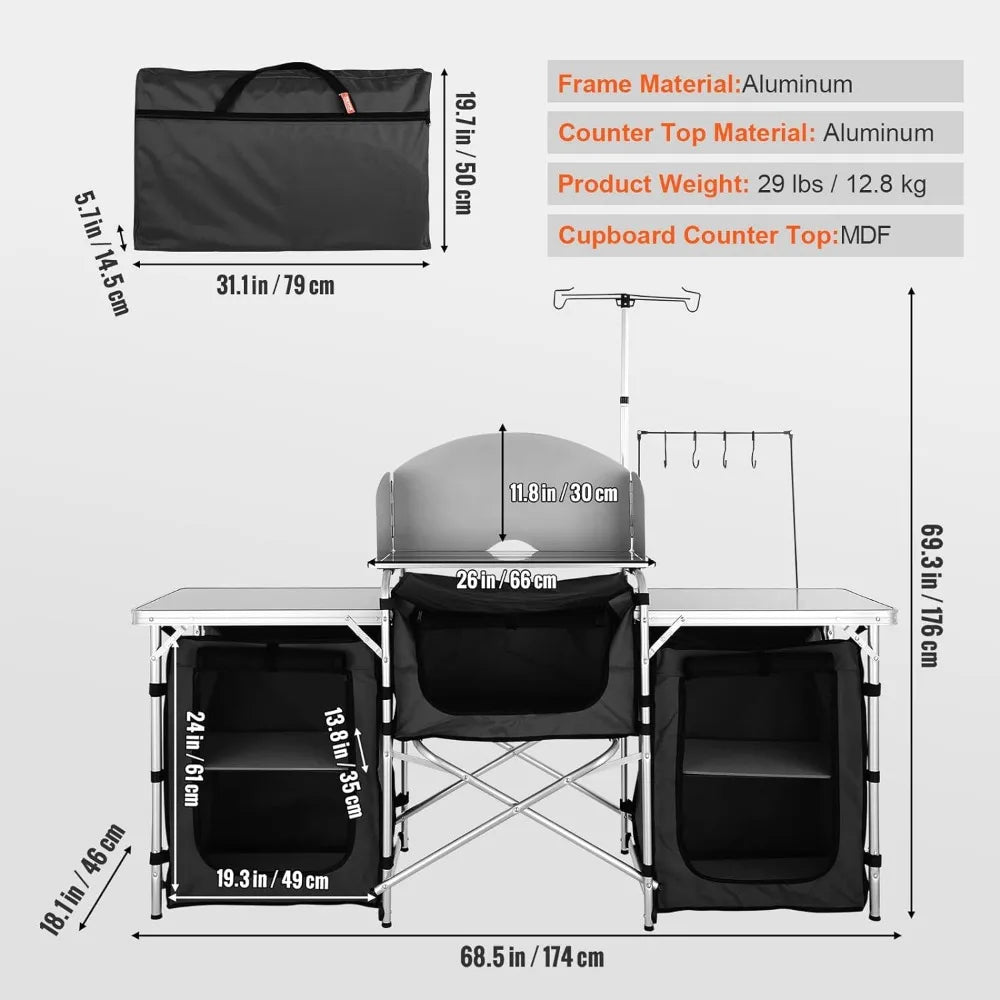 Camping Kitchen Table, Folding Outdoor Cooking