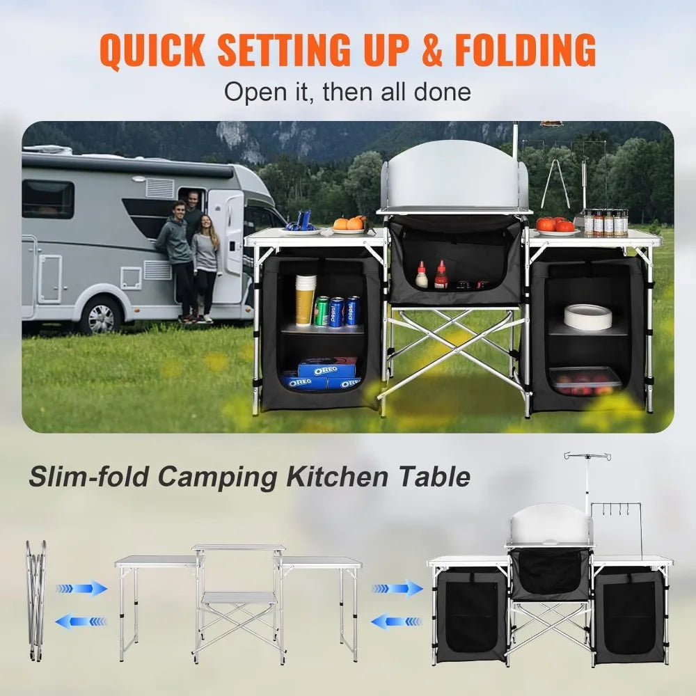 Camping Kitchen Table, Folding Outdoor Cooking