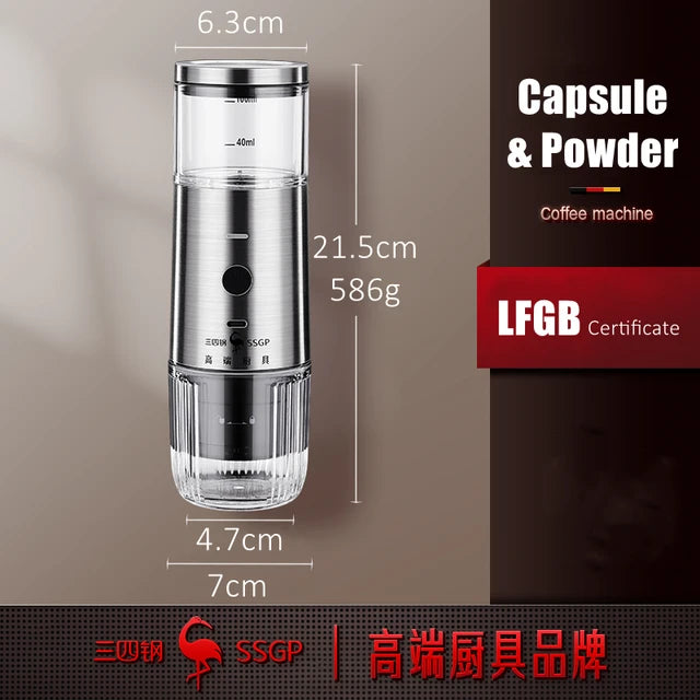 Portable Rechargeable Capsule and Powder Coffee Machine 15Bar