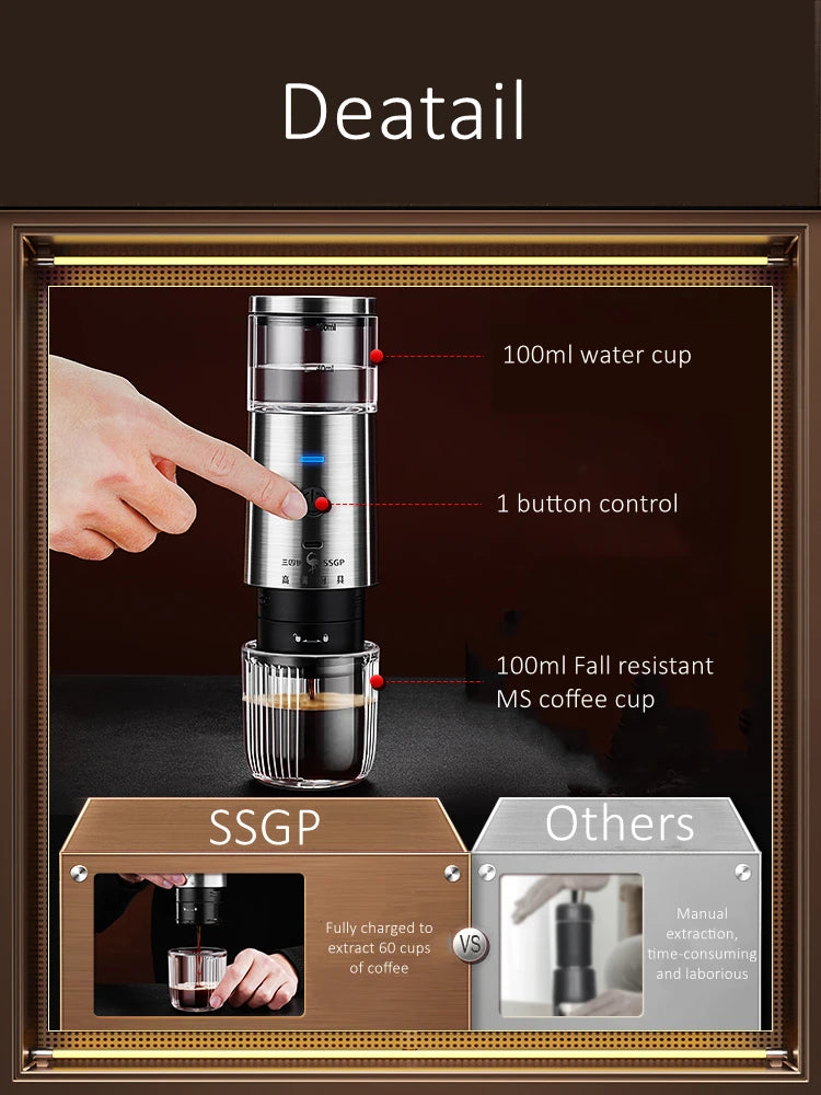 Portable Rechargeable Capsule and Powder Coffee Machine 15Bar